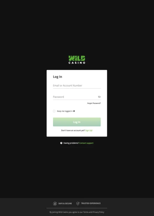 Säker spelare konto inloggning Wild Casino